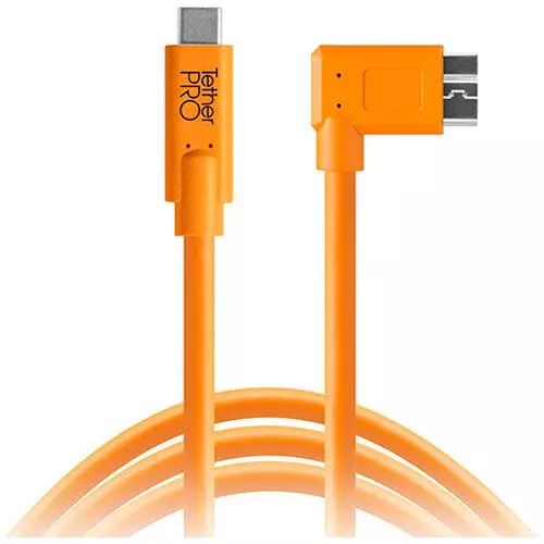 TetherPro CUC33R15-ORG High-Visibility USB-C to 3.0 Micro-B Right Angle Cable 15