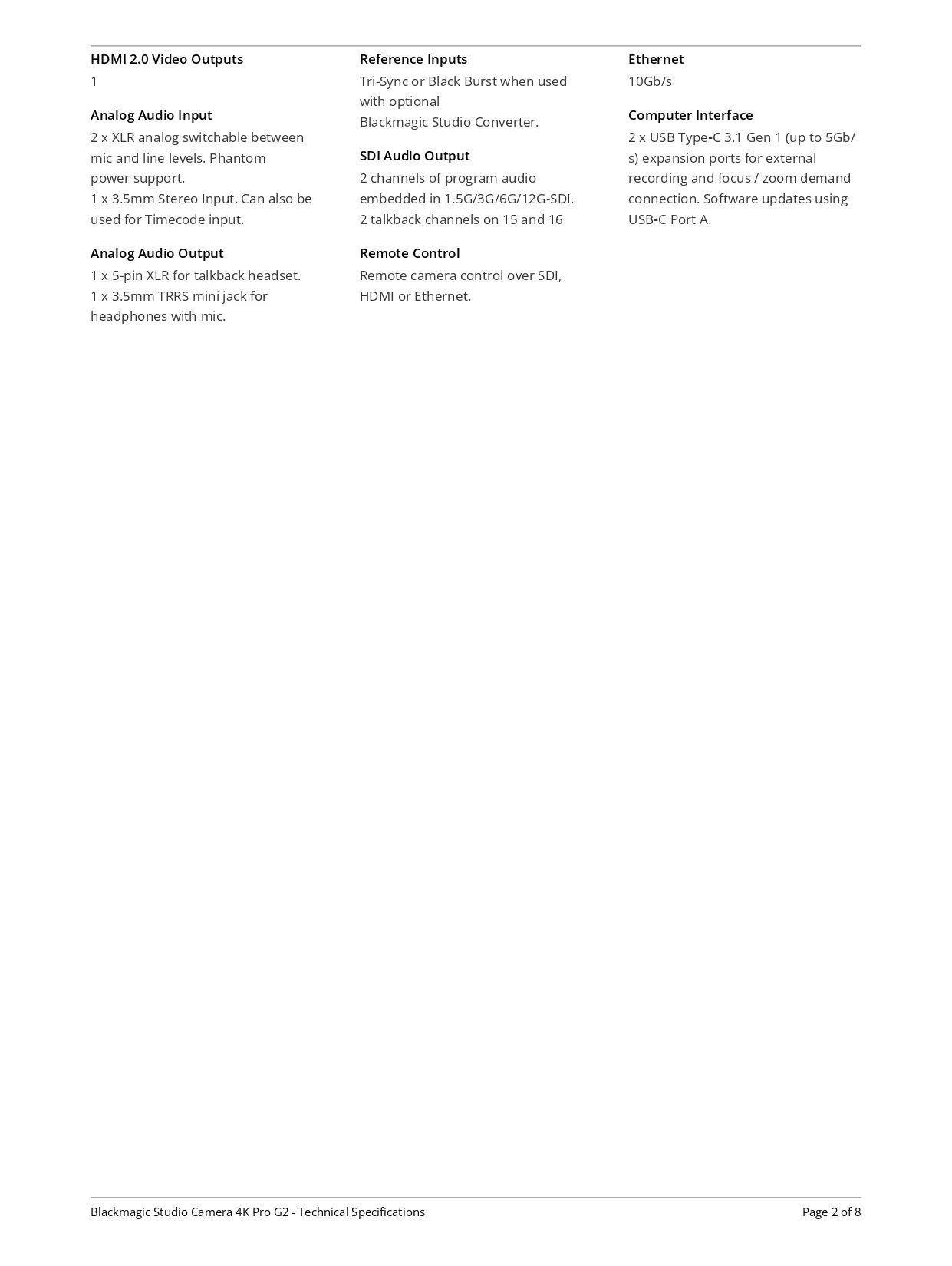 Blackmagic Design Studio Camera 4K G2