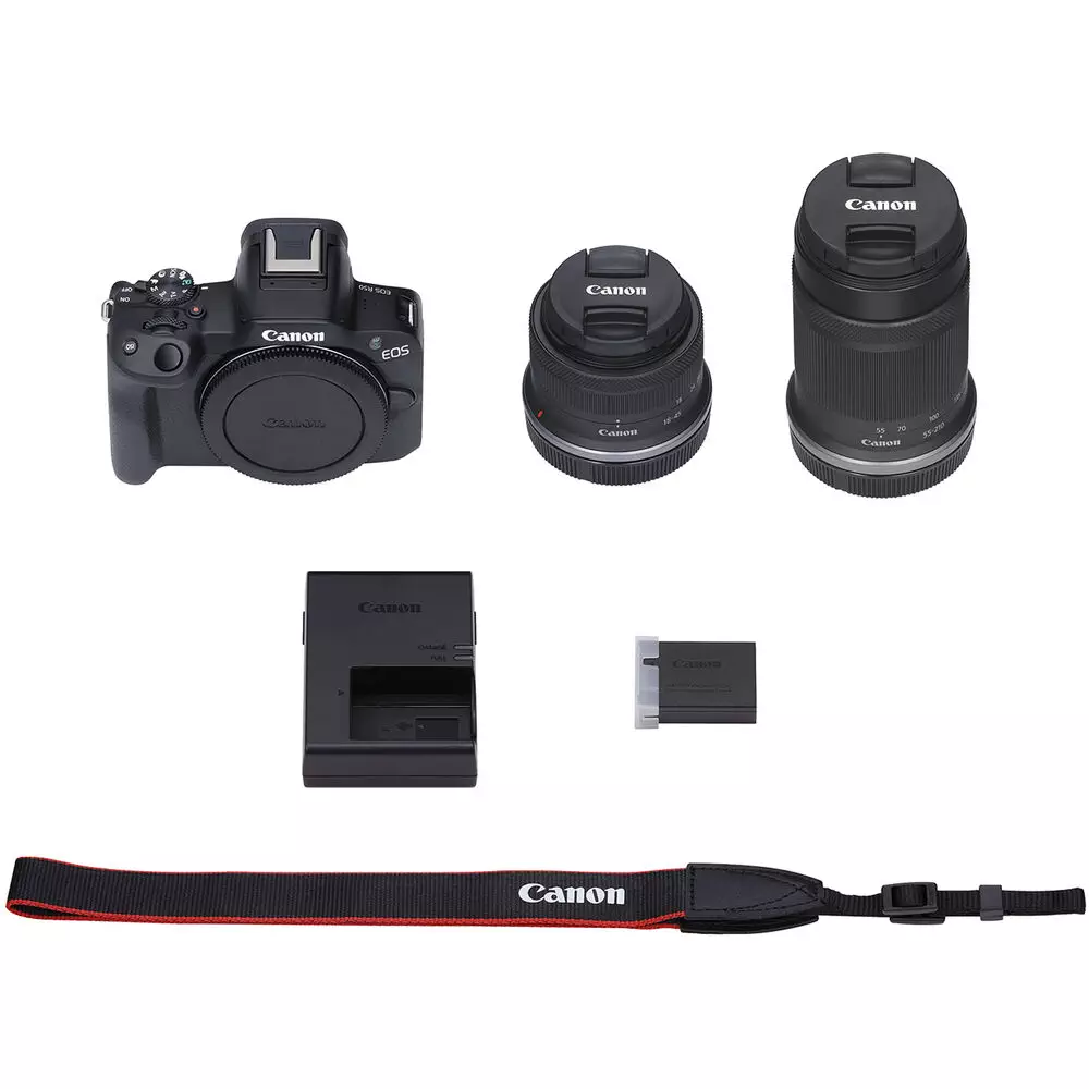 Canon EOS R50 Mirrorless Camera with 18-45mm and 55-210mm Lenses (Black)