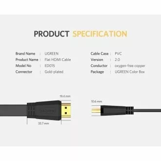 Ugreen 50821 HDMI Male to HDMI Male Flat Cable 4K V2.0 (5M)