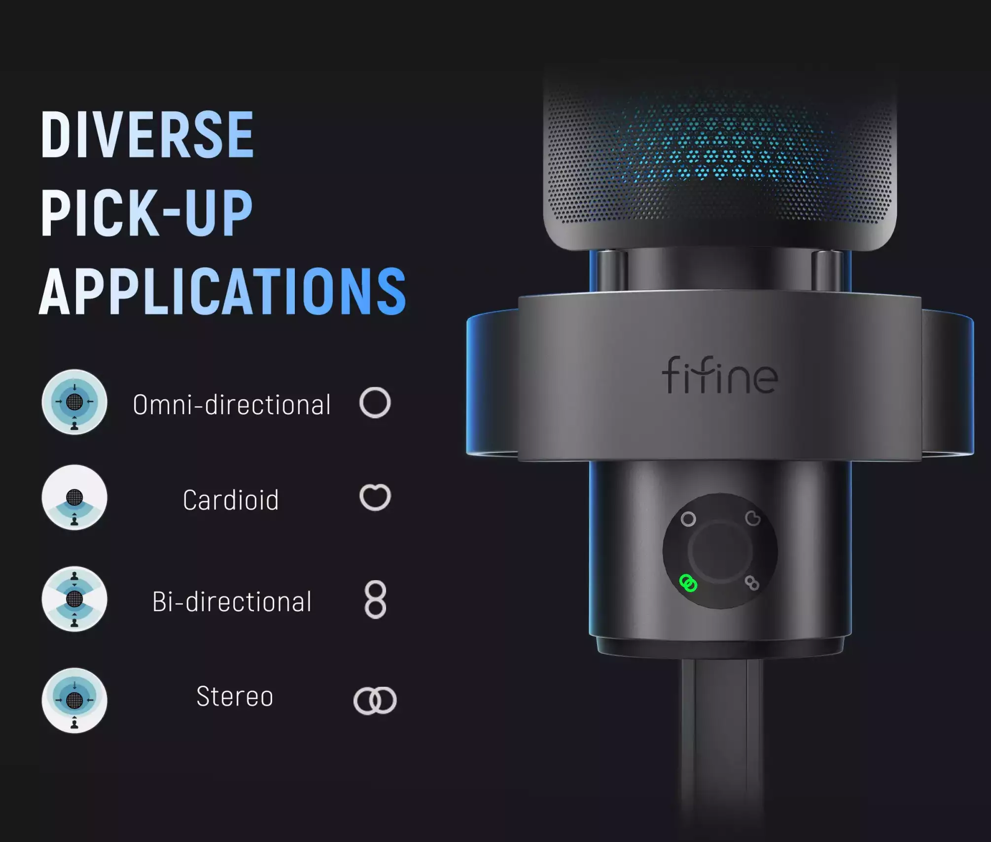 FIFINE A9 RGB Microphone 4 Types Of Directional